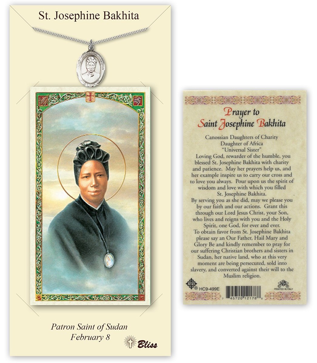 Pewter Saint Josephine Bakhita Medal with Laminated Holy Prayer Card