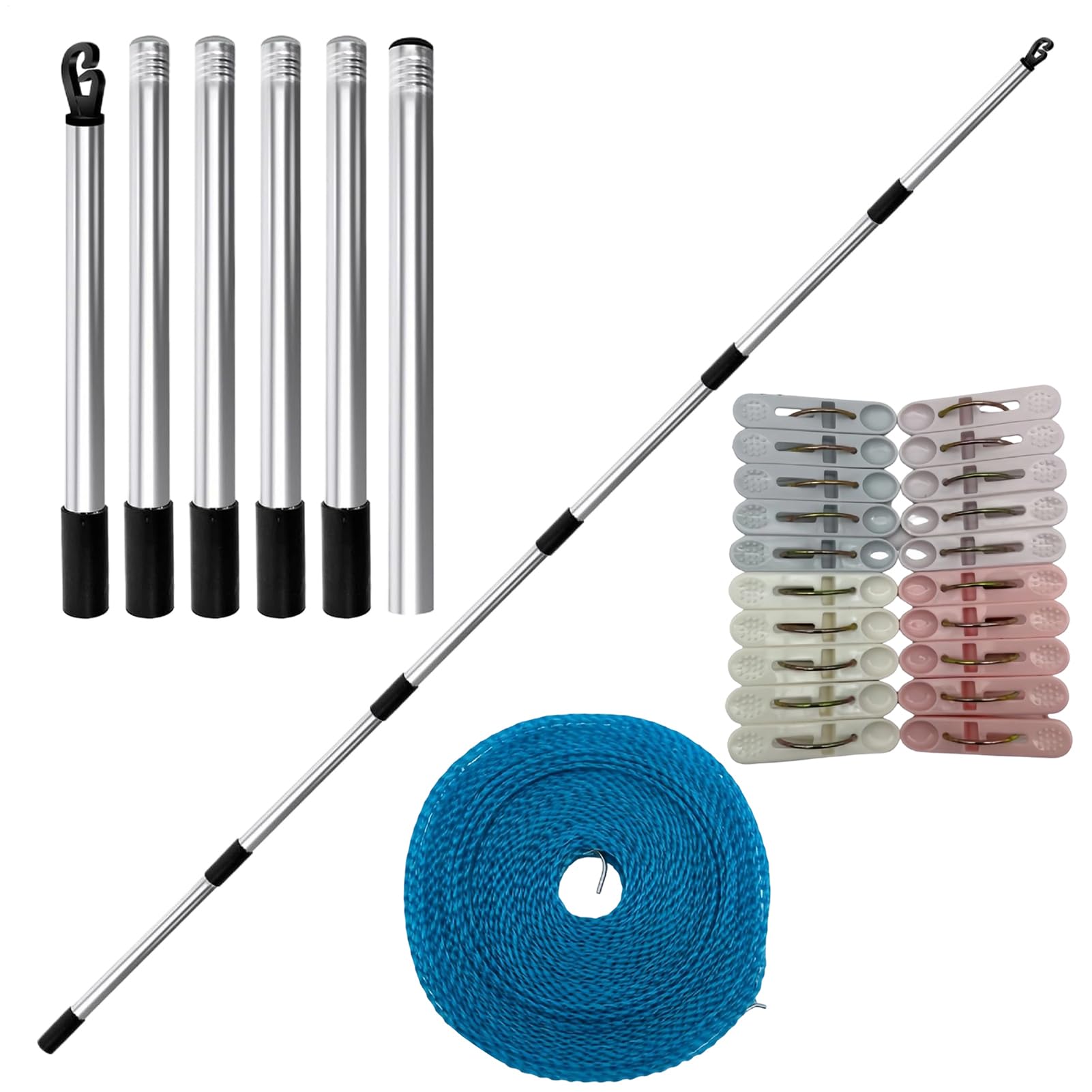 Corde à linge télescopique extérieure, poteau de support 2,3m et kit d'étendage pour sol et cour