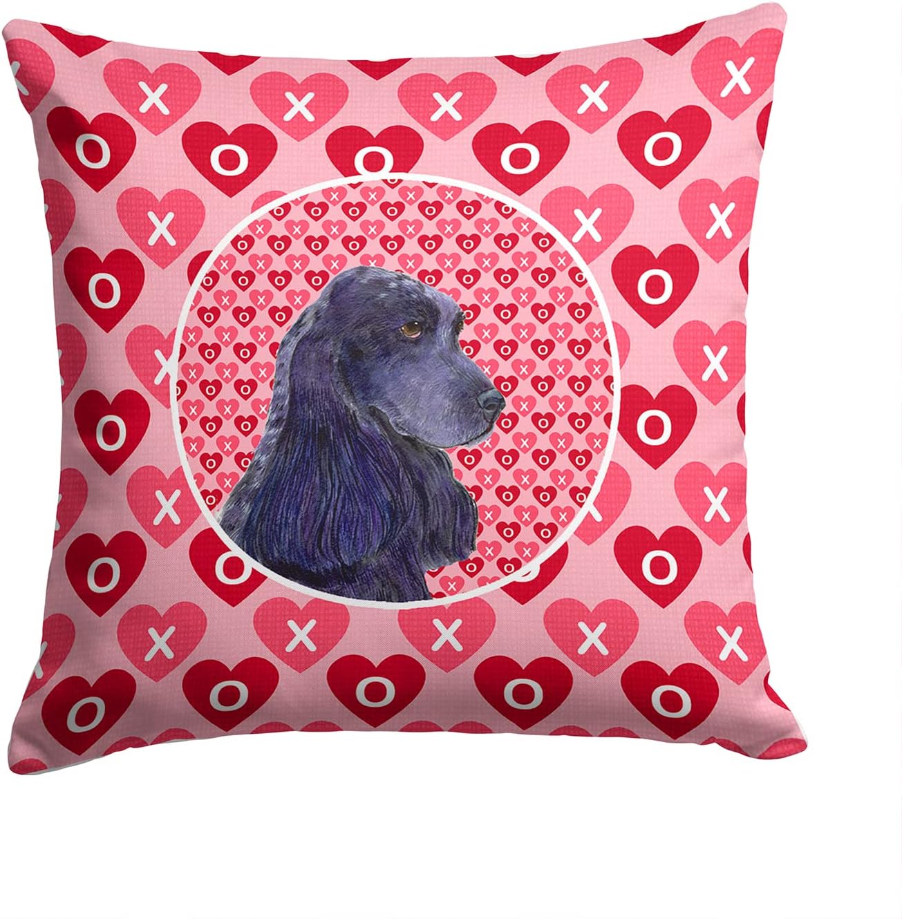 Caroline's Treasures SS4471PW1414 Black Cocker Spaniel Hearts Love Valentine's Day Fabric Decorative Pillow Machine Washable, Indoor Outdoor Decorative Pillow for Couch, Bed or Patio, 14Hx14W