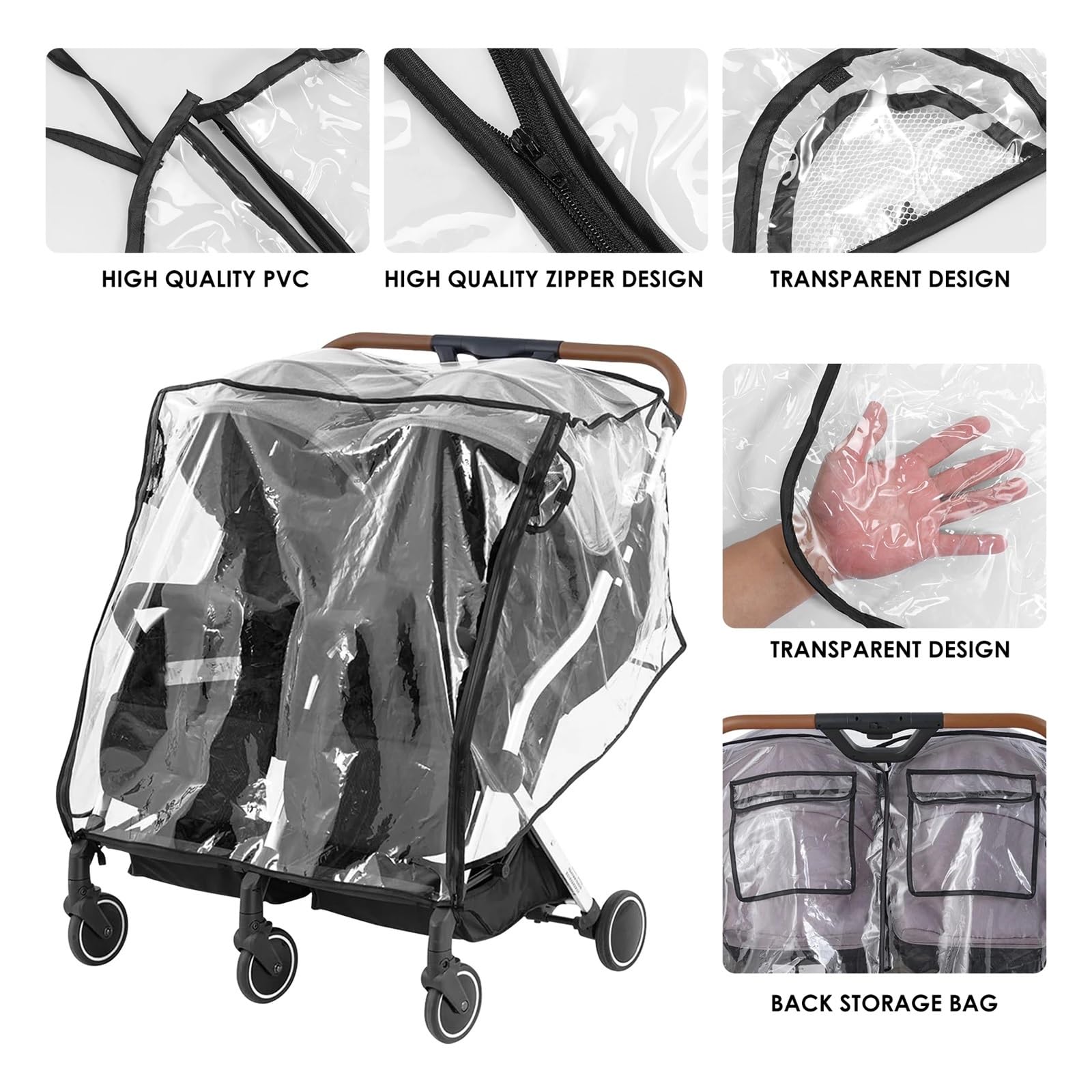 Kinderwagen Regenschutz Universal-Regenschutz for Kinderwagen, for Einzel- und Doppelkinderwagen, transparenter Regenmantel, Wind- und Staubschutz, Zubehör for Kinderwagen im Freien(S)