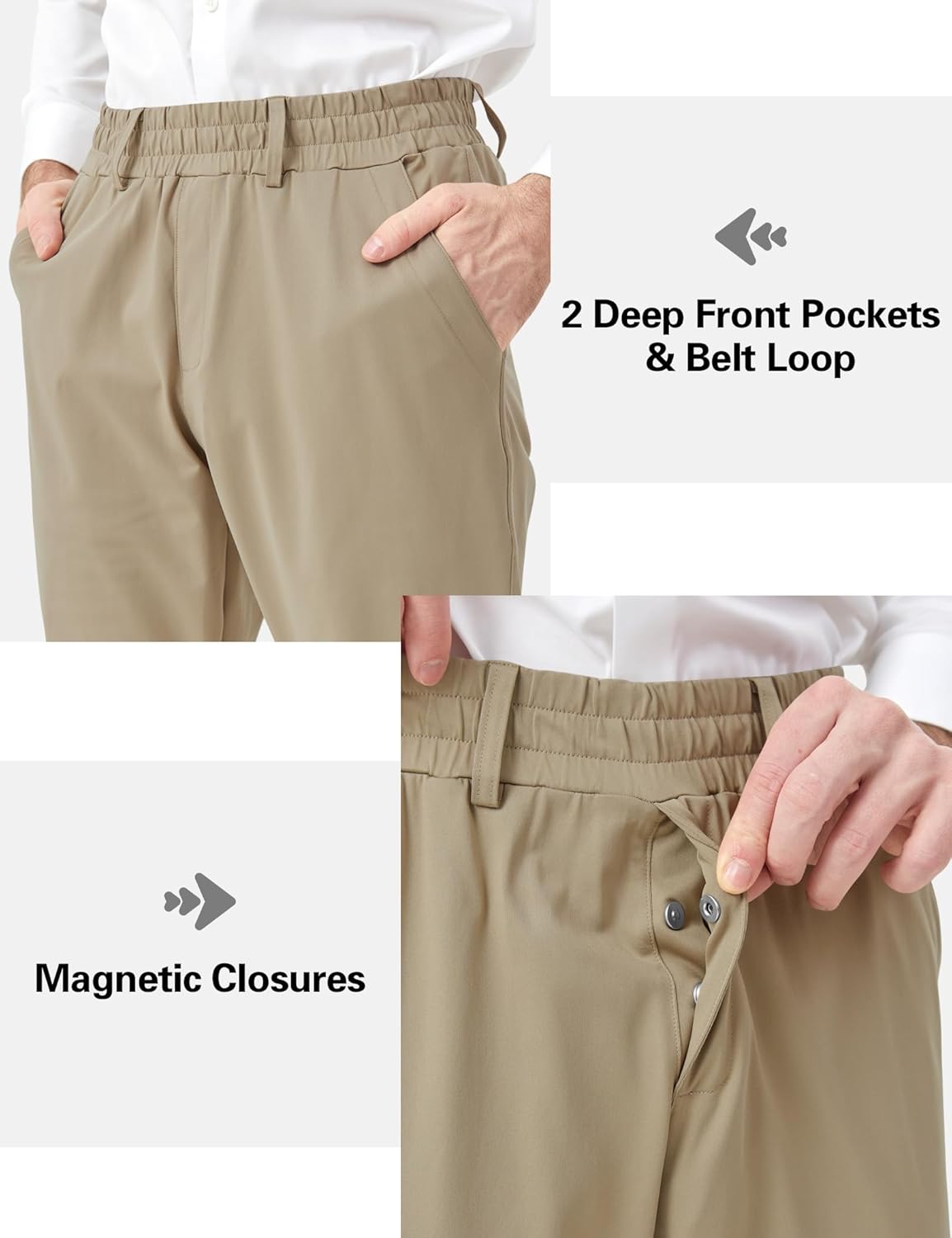 Idtswch Elastic Waist Pants for Senior Men with Magnetic Closure for Business Casual Formal Wear