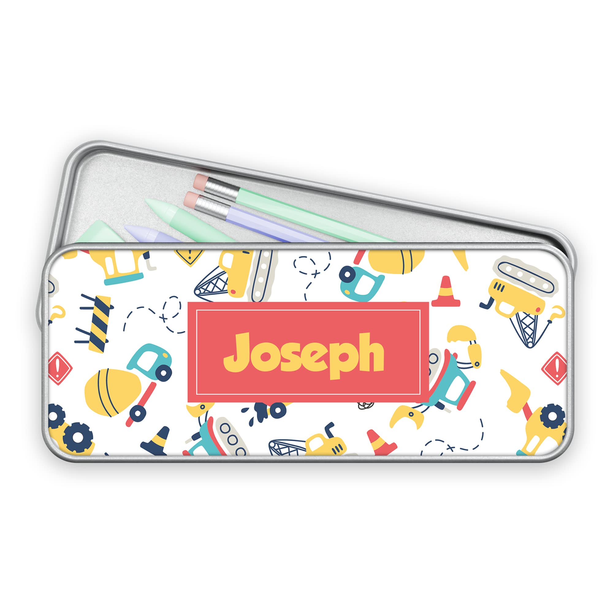 Print Maniacs Personalised Train Ship Transport Thomas Pencil Case Tin Kids Boys Girls Princess Back To School Stationary Organizers Bag (Silver Case)