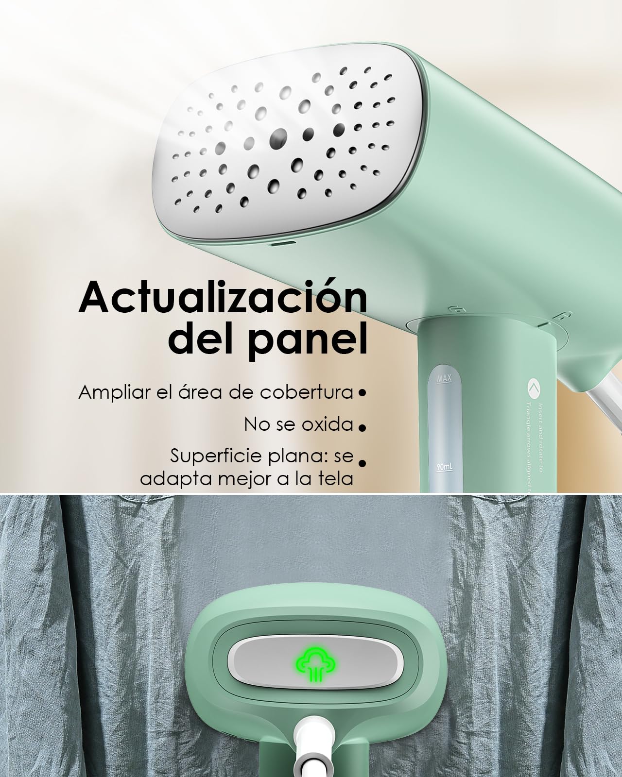 HOMEASY Plancha Vapor Vertical, Plancha de Ropa Vertical en Uso Húmedo y Seco, Plancha Portátil para Viaje, Plancha Vertical Vapor de Calentamiento Rápido, Depósito Desmontable(Verde)