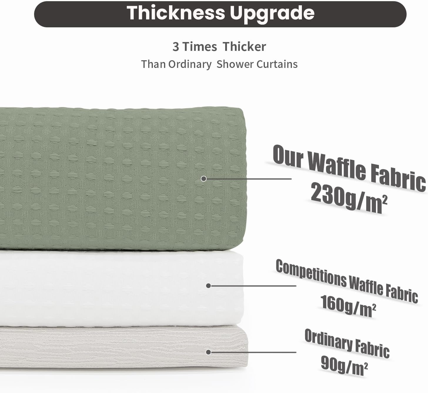 Inhousolu Long No Hook Shower Curtain with Snap in Fabric Liner Set Waffle Weave 230GSM Weighted Hem, Waterproof & Washable Bathroom Curtain Spa Luxury with Mesh Top Window 72" W x 78" L Sage Green