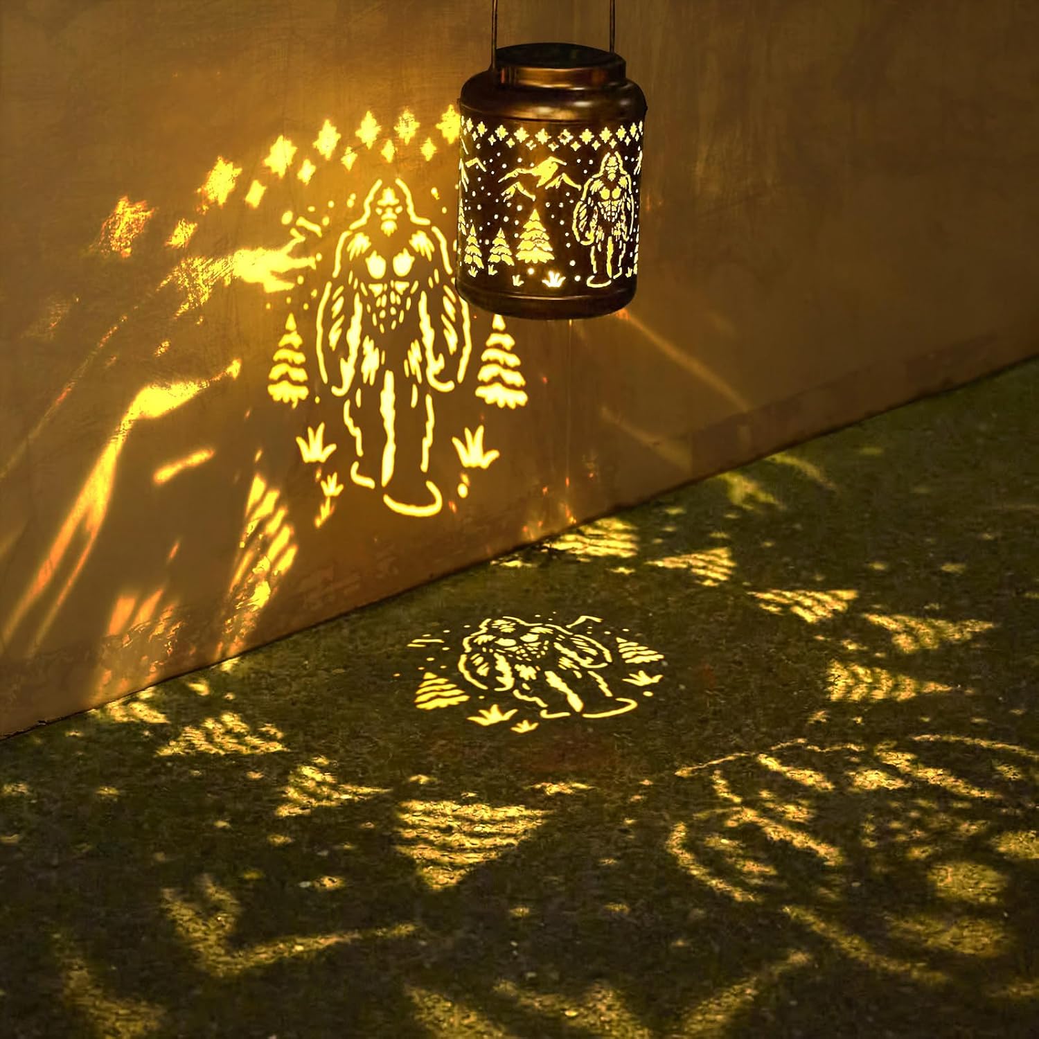 Bigfoot Solar Lantern Outdoor Waterproof, Bigfoot Hanging Solar Lights Decor, Big Foot Sasquatch Birthday Gardening Gifts for Men Women, Metal LED Decorative Lanterns for Yard, Patio, Lawn, Porch