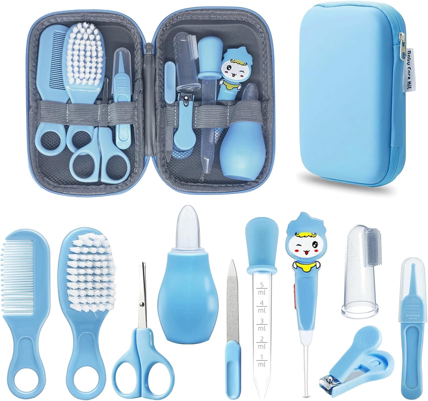 RIGHTWELL 10 in 1 Baby Healthcare and Grooming Kit, Baby Nail Kit with Waterproof Zipper Box, Infant Hair Brush, Toddler Comb, Nasal Aspirator, Nail Clippers, Baby Grooming Kit Newborn