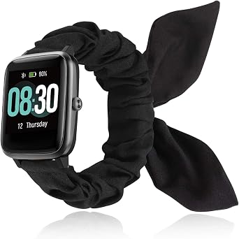Compatible with UMIDIGI Uwatch3 Band, YOUkei Elastic Scrunchies with Butterfly Fabric Replacement Straps Women Compatible for UMIDIGI Uwatch 3/Uwatch GT/UMIDIGI Ufit Black