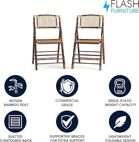 Miniatura 2 de Flash Furniture Sillas plegables de bambú  Juego de 2 sillas plegables de madera de bambú