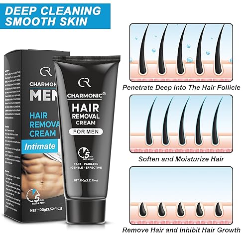 Miniatura 5 de Crema de depilación, removedor de vello de área íntimaprivada para hombres, depilación rápida e indolora para axilas, pecho, espalda, piernas y