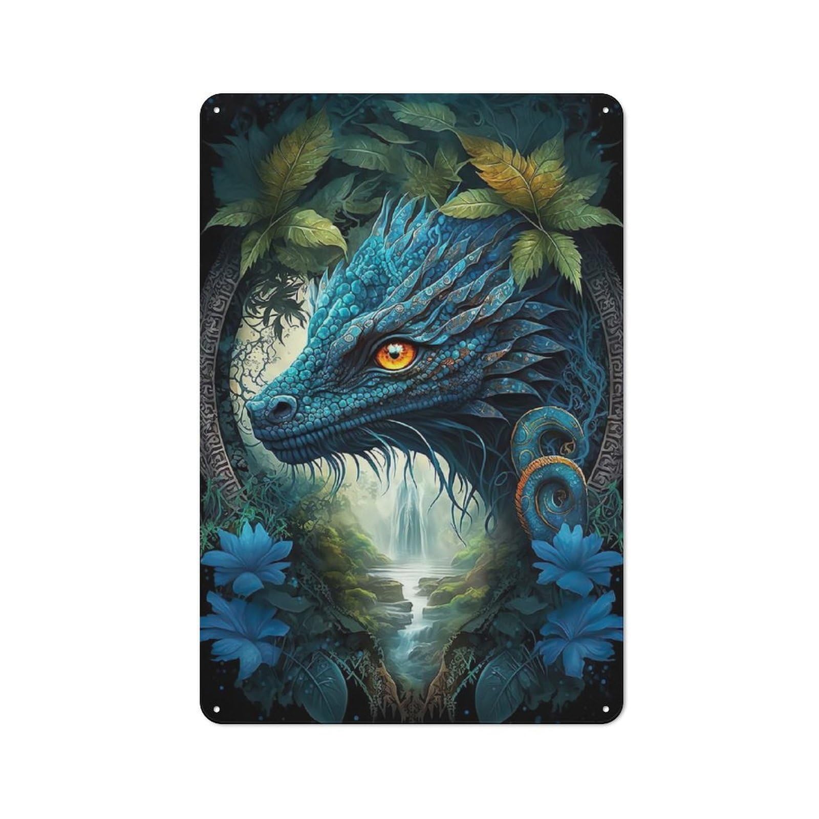 Junmoney Dragon In Mandala Jungle Industrial-Style Metal Sign 30X20cm For Hallway Wall, For Kitchen, Dining Room And Home Bar Wall Decor