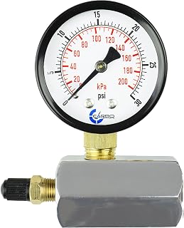 Gas Test Pressure Gauge 30 Pound, 30 PSI / 200 kPa, 3/4” FNPT Connection, Brass Valve, Chrome Plated Steel Body Assembly.