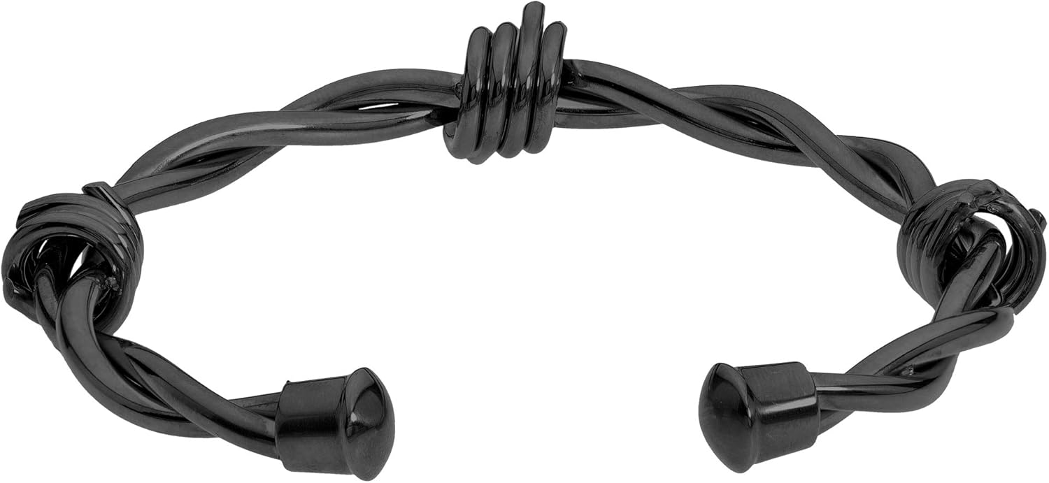 Metro Jewelry Open Stainless Steel Barbed Wire Bangle Bracelet for Men with Black or Rose Gold Ion Plating and Capped Ends 11mm Wide 8.25 Inches Long - Image 4