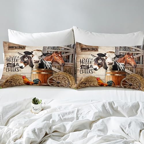 Miniatura 4 de Manfei Juego de funda de edredón de granja tamaño matrimonial, funda de edredón con 2 fundas de almohada, juego de ropa de cama vintage de madera de