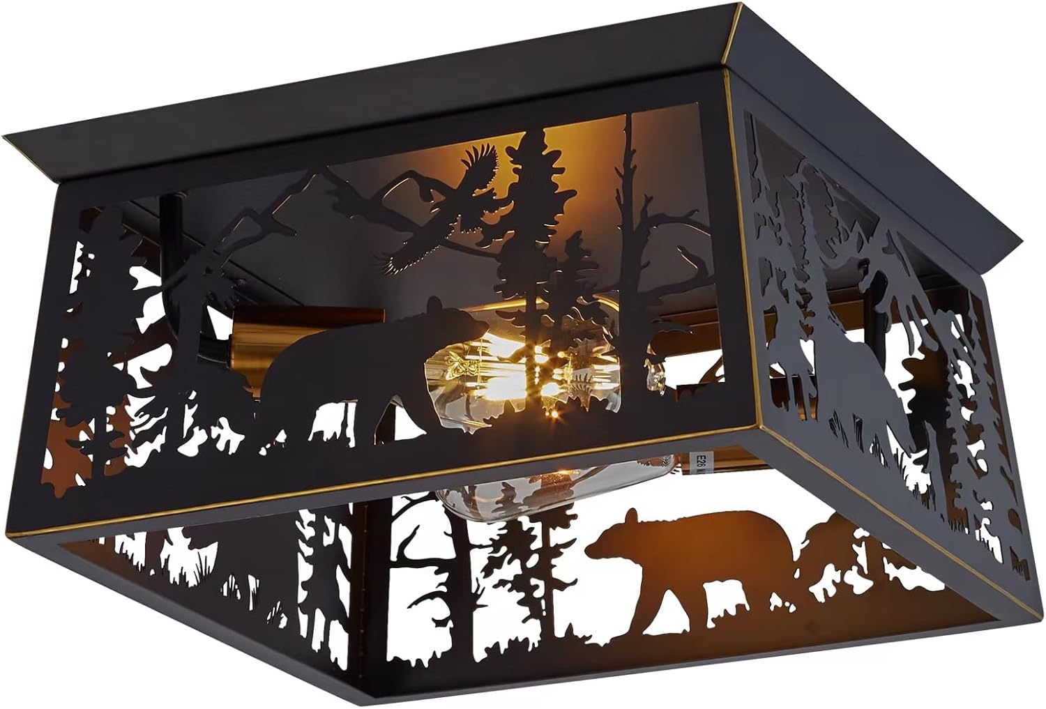 Farmhouse Lighting Flush Mount Ceiling Light Fixture,12.6inch 2-Light Rustic Deer Ceiling Light Fixtures for Hallway Outdoor Porch Entryway Foyer Bedroom Kitchen Lighting (Bulb ​Not Included)