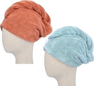 HOPESHINE Microfiber Hair Drying Towel Turban Twist for Long Hair Magic Instant Dry Hair Towel Wrap Fast Drying Absorbent Cap Great Gift for Women and Girls 2-Pack