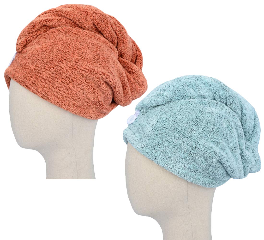 HOPESHINE Microfiber Hair Drying Towel Turban Twist for Long Hair Magic Instant Dry Hair Towel Wrap Fast Drying Absorbent Cap Great Gift for Women and Girls 2-Pack Dark Grey + Light Grey