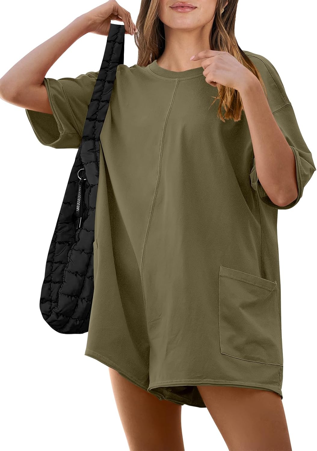 ANRABESS Women Summer Oversized T-Shirt Tee Romper Casual Baggy Short Sleeve Overall Athletic Workout Jumpsuit Trendy Outfits