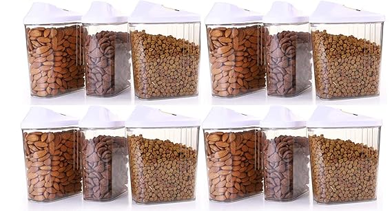 Avadh Products Cereal Dispenser Easy Flow Storage Jar 1500 ml 12 Pcs Set Storage Containers for Kitchen, Idle for Kitchen- Storage Box Lid Food Rice Pasta Pulses Container