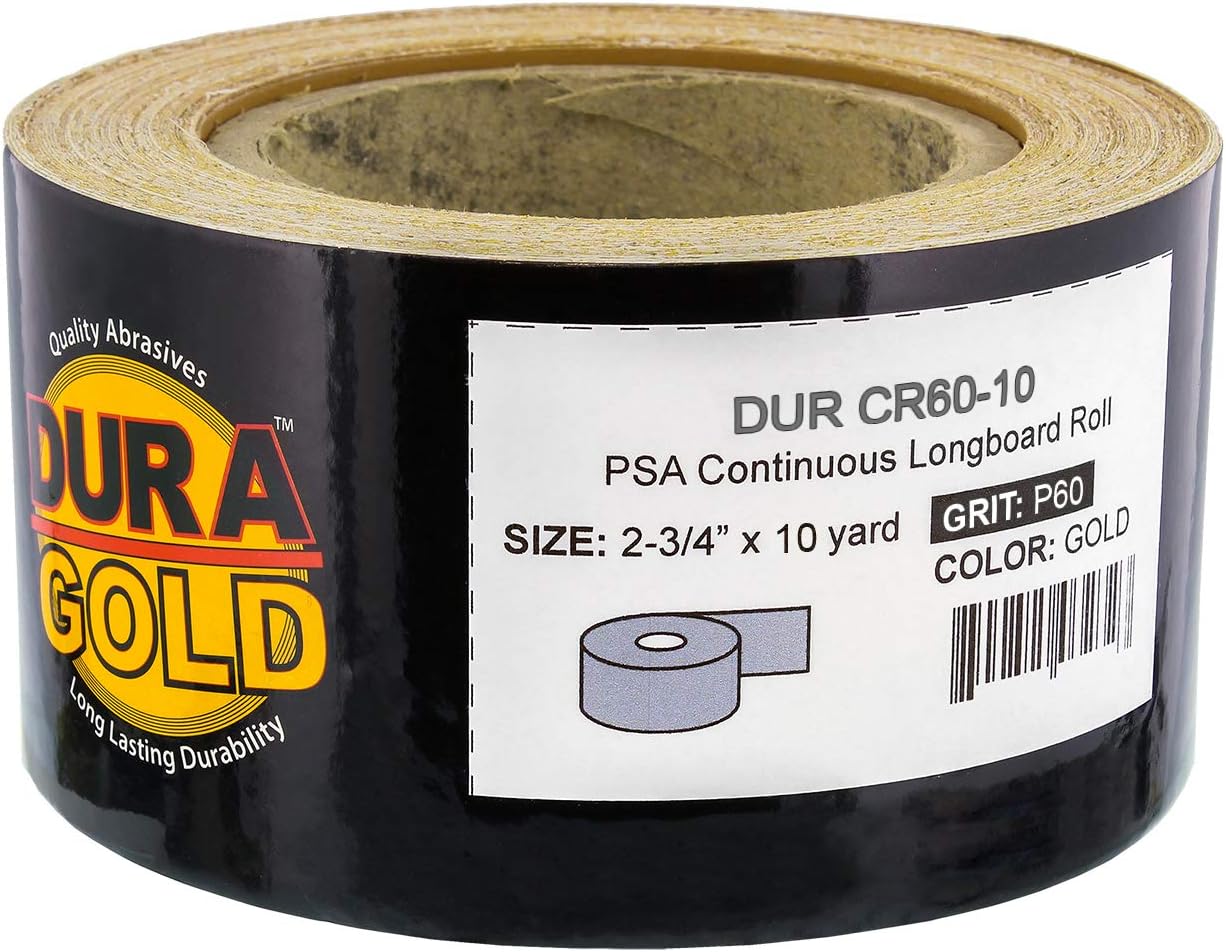 Dura-Gold Pro Series Longboard Hand Sanding File Sander Block - Hook & Loop Backing and PSA Backing Adapter Pad & 60 Grit PSA Longboard Sandpaper 20 Yard Roll, 2-3/4" Wide