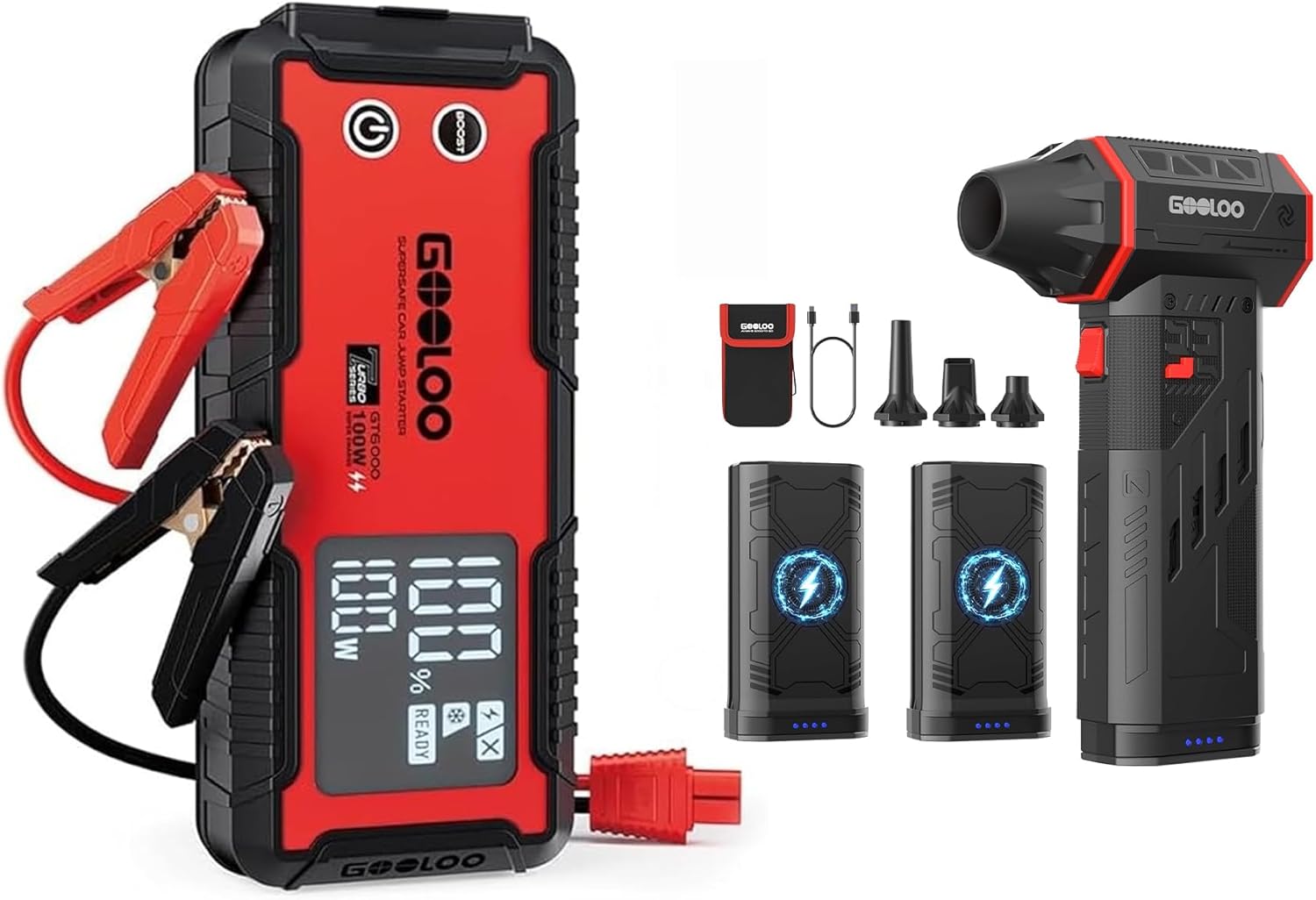 GOOLOO 6000A Jump Starter GT6000 Car Starter & GOOLOO F5 Compressed Air Duster, Dual Removable Batteries, 180,000RPM Ele