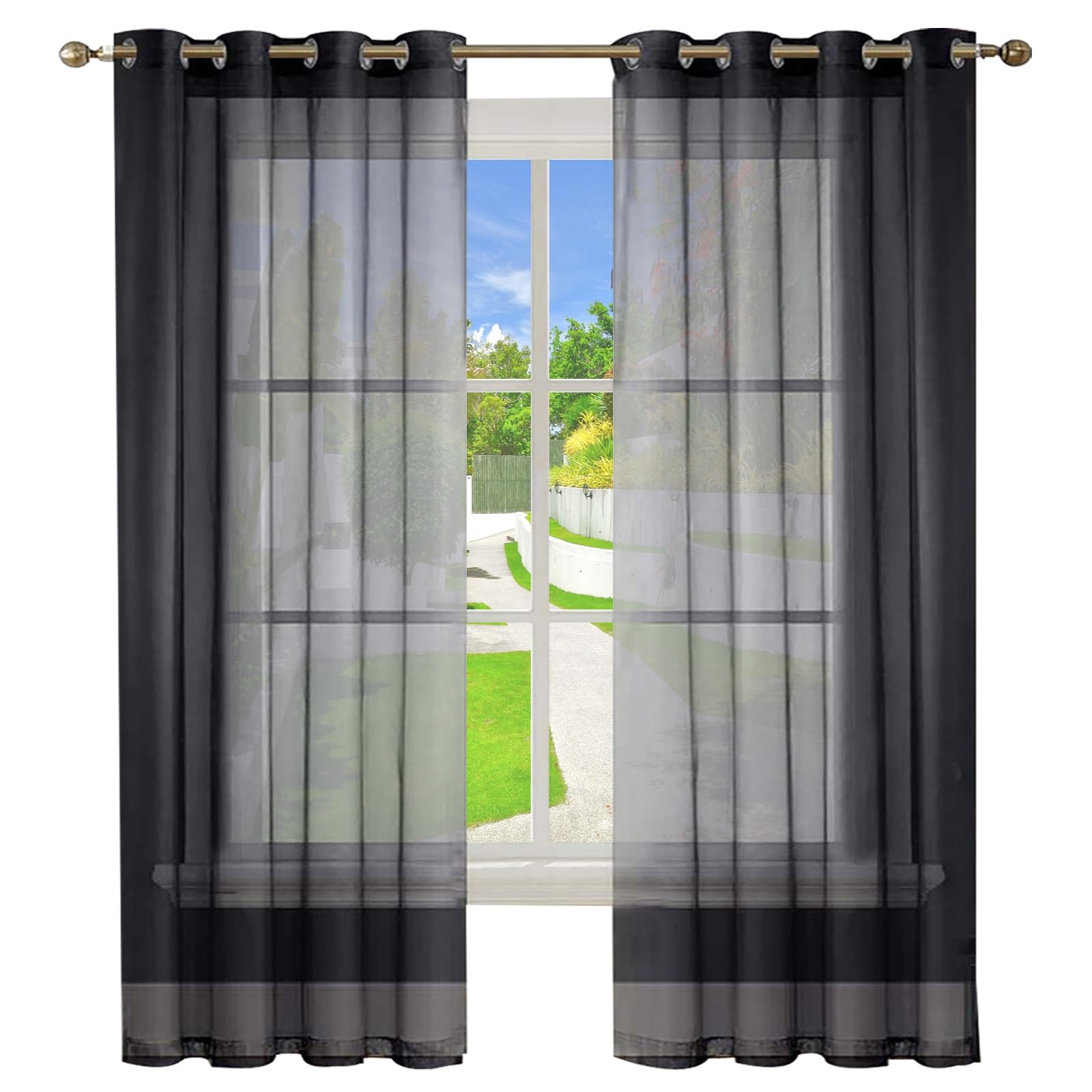 GAIFNAG Semi Sheer Curtains, White Sheer Curtains 270 x 245 cm Pencil Pleat Black Out/Light Weight Linen Look Solid Linen Net Curtains for Windows for Bedroom and Living Room, Black