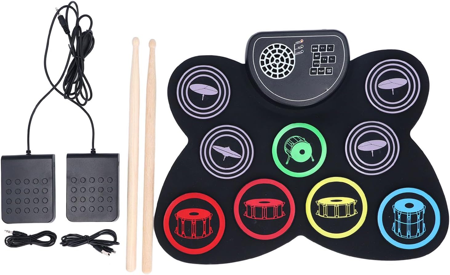 Portable Electric Drum Set, Roll Up Practice Drum Pad Built In Stereo Speaker 10 Standard Rhythms 7 Tones Multiple Power Supply for Travel