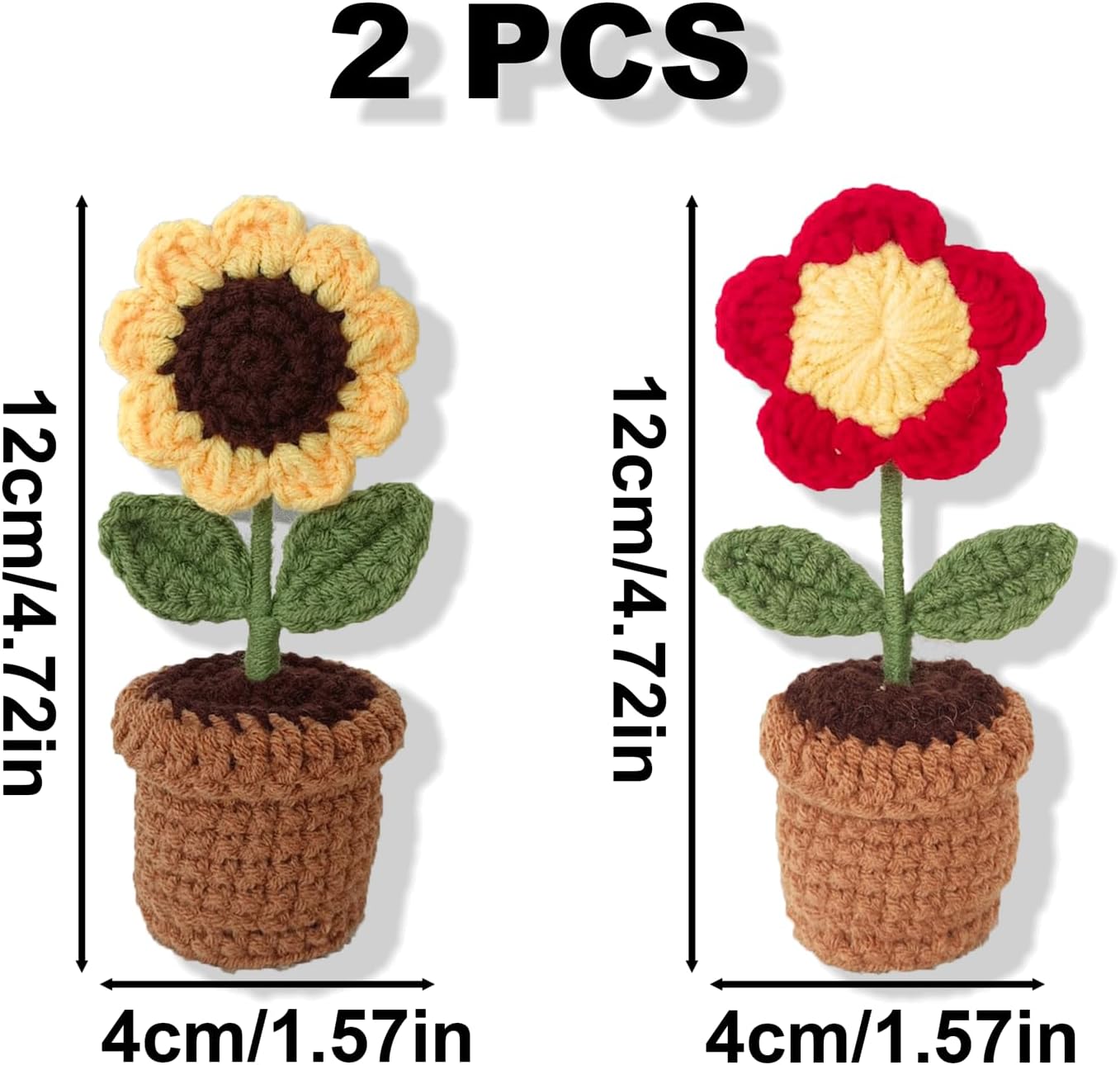 2PCS Crocheted Sunflower Bouquet, Sunflower Handmade Crochet, Knitted Fake Flowers, Sunflower Artificial Desk Flowers for Bathroom Home Kitchen Rustic Table Centerpiece Shelf Decor - Image 2