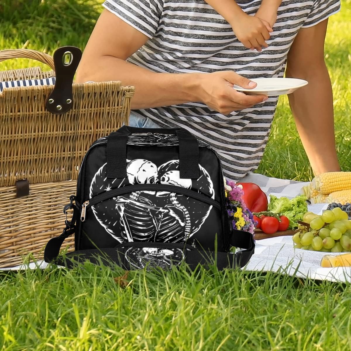 Insulated Lunch Bag Women Men Skeleton Skull Love Kiss Large Reusable Lunch Box Leakproof Lunch Tote Bag Cooler Bag with Adjustable Shoulder Strap Travel Picnic Work Beach - Image 2