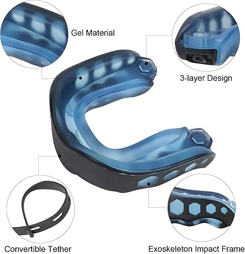 Miniatura 2 de Paquete de 2 protectores bucales de fútbol con correa, protector bucal suave para jóvenes y adultos, protector bucal deportivo para rugby, hockey,