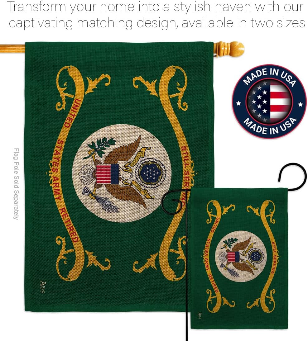 Retired Army Burlap Garden Flag - Armed Forces Rangers United State American Military Veteran Retire Official - House Decoration Banner Small Yard Gift Double-Sided Made in USA 13 X 18.5