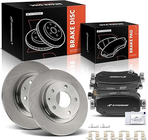 A-Premium Kit de rotores de freno de disco sólido trasero de 10.94 pulgadas (10.945 in) + pastillas de cerámica compatibles con modelos Mazda