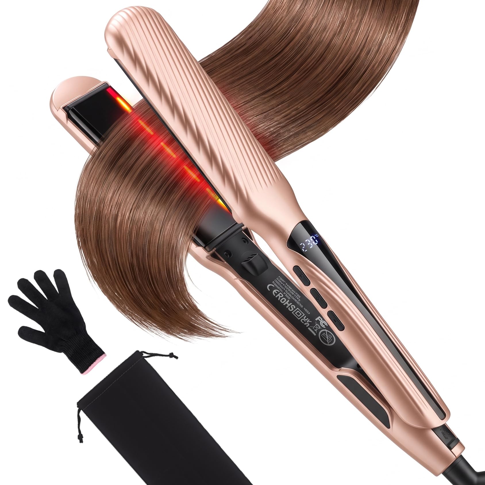 Flat Iron Hair Straightener with 1.6" Infrared Ceramic Wide Plates