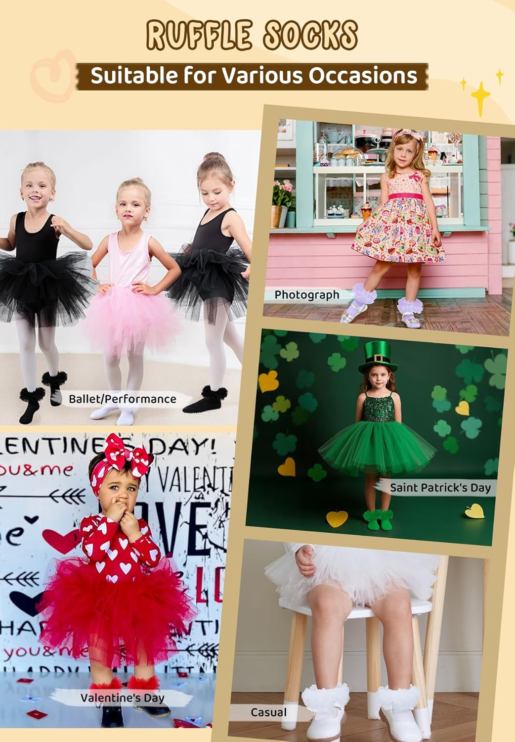 Zando Toddler Ruffle Socks for Girls 1-10 Years - Cotton Tutu Socks with Puffly Lace Frilly Edge Cute for Photos - Image 2