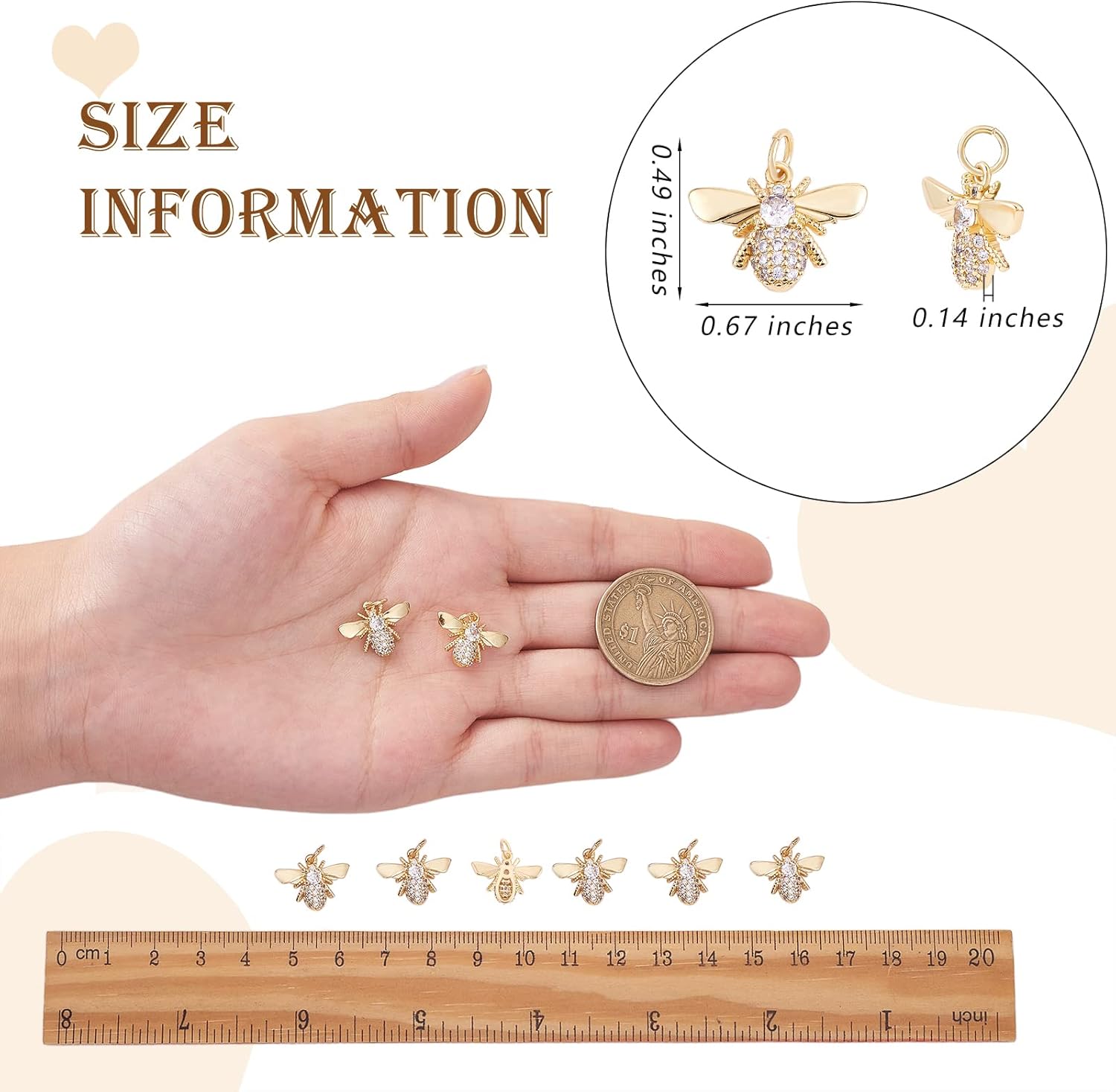 10 Pieces Cubic Zirconia Bees Charm Pendant Brass Insect Charm with Jump Rings for Jewelry Necklace Earring Making Crafts - Image 2