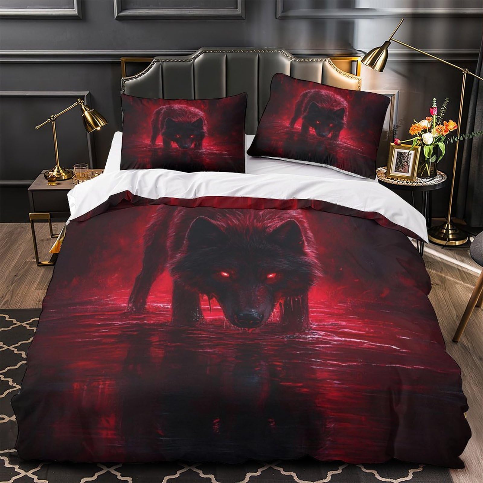 Housse de couette loup anti-acarien pour literie simple 135x200cm