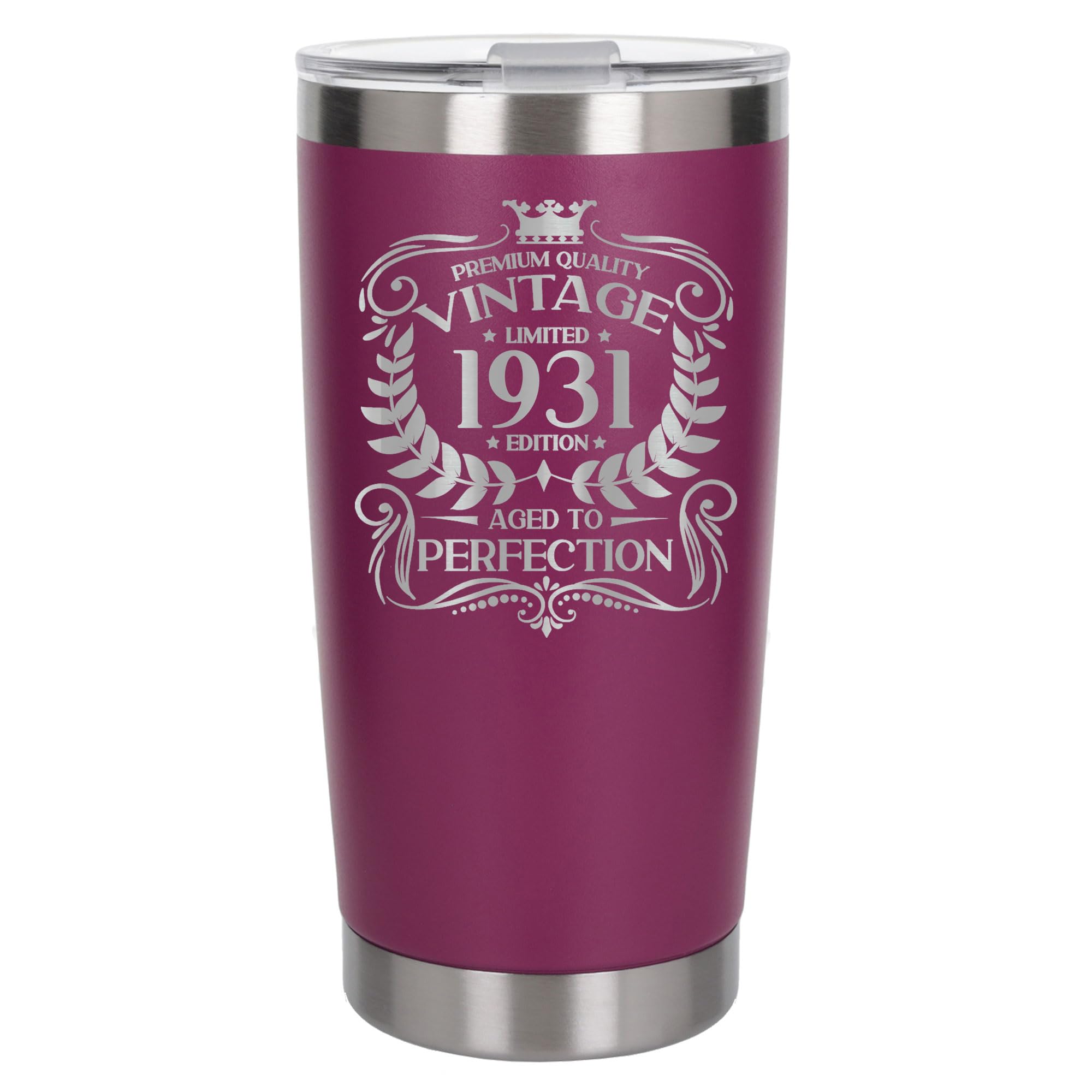Always Looking Good 95th Birthday Gift Vintage 1931 Aged to Perfection Engraved Insulated Travel Mug Present for 95 Year Old Dark Pink Thermal Coffee Flask Travel Mugs with Lids