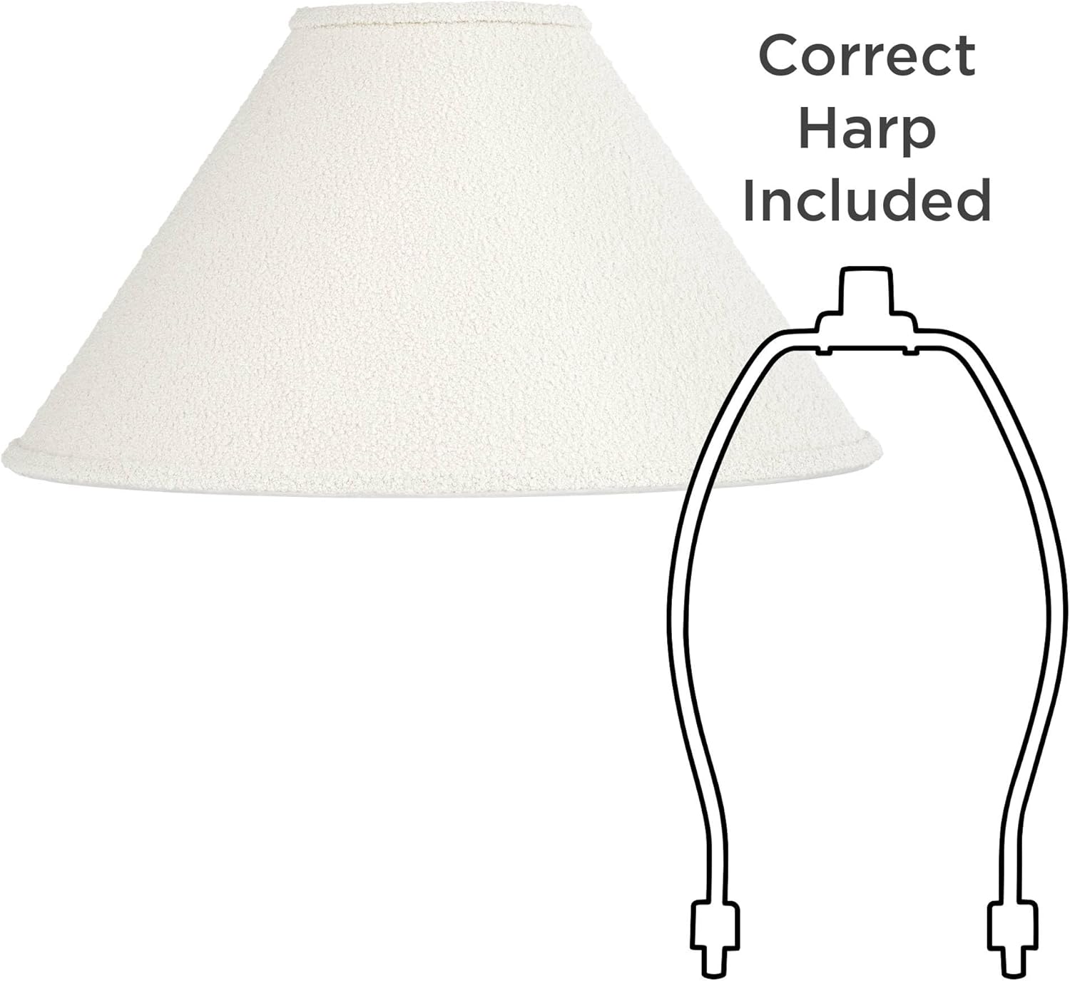6" Top x 19" Bottom x 10" High x 10" Slant Lamp Shade (Pre-Assembled) Replacement Large Off White Tapered Empire Conical Modern Boucle Woven Fabric Spider Harp Finial - Springcrest