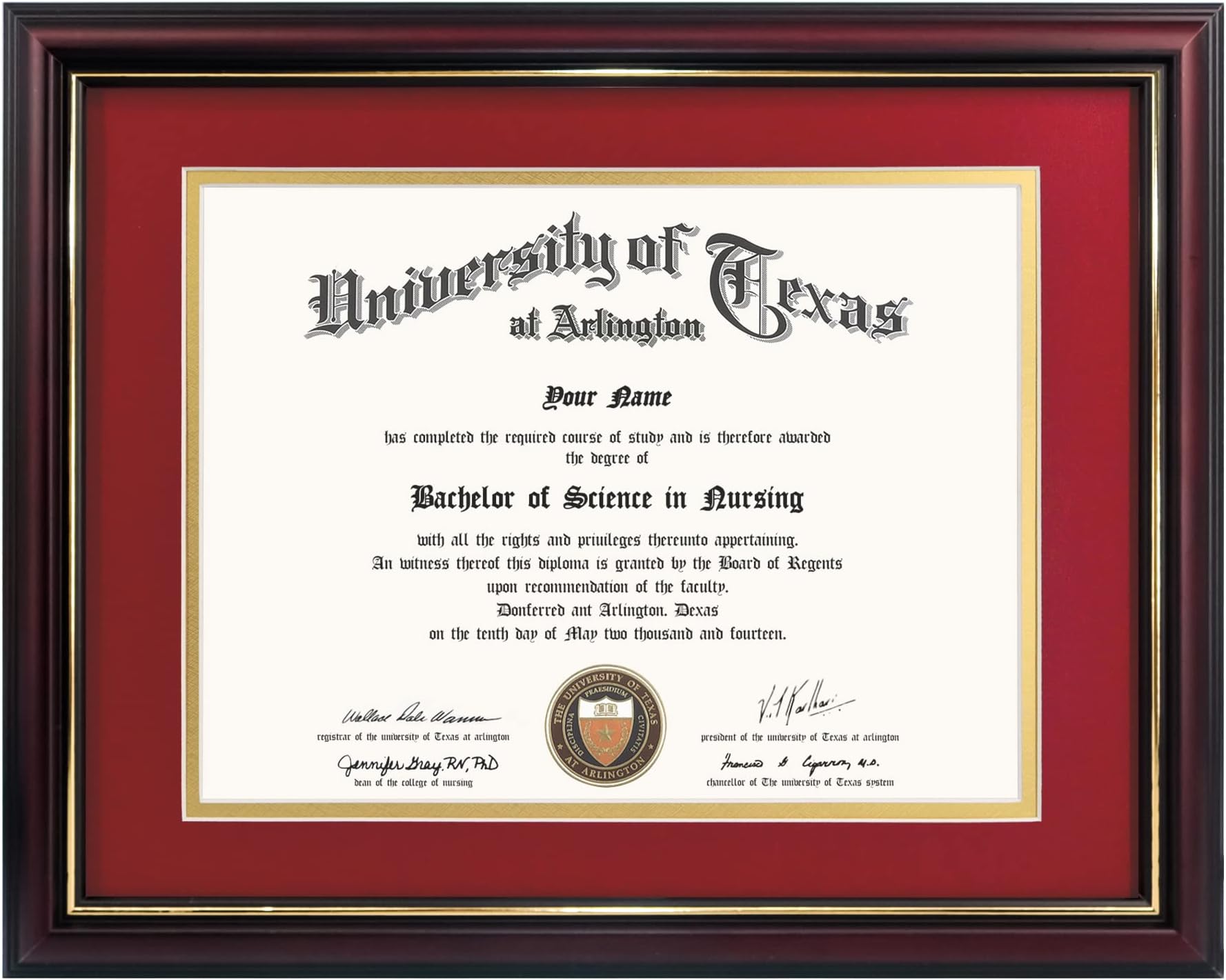 - GraduationMall 8.5x11 Diploma Frame with Red over Gold Mat or Display 11x14 Certificate without Mat,Solid Wood & Tempered Glass,Cherry Finish with Gold Trim
