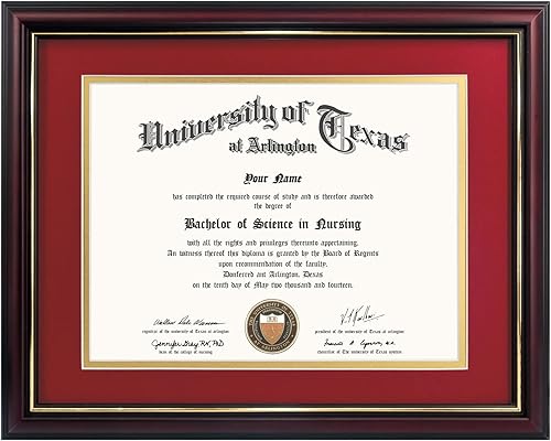 GraduationMall 8.5x11 Diploma Frame with Red over Gold Mat or Display 11x14 Certificate without Mat,Solid Wood & Tempered Glass,Cherry Finish with