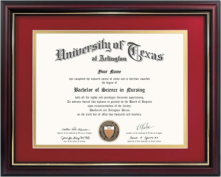 GraduationMall 8.5x11 Diploma Frame with Red over Gold Mat or Display 11x14 Certificate without Mat,Solid Wood & Tempered Glass,Cherry Finish with Gold Trim