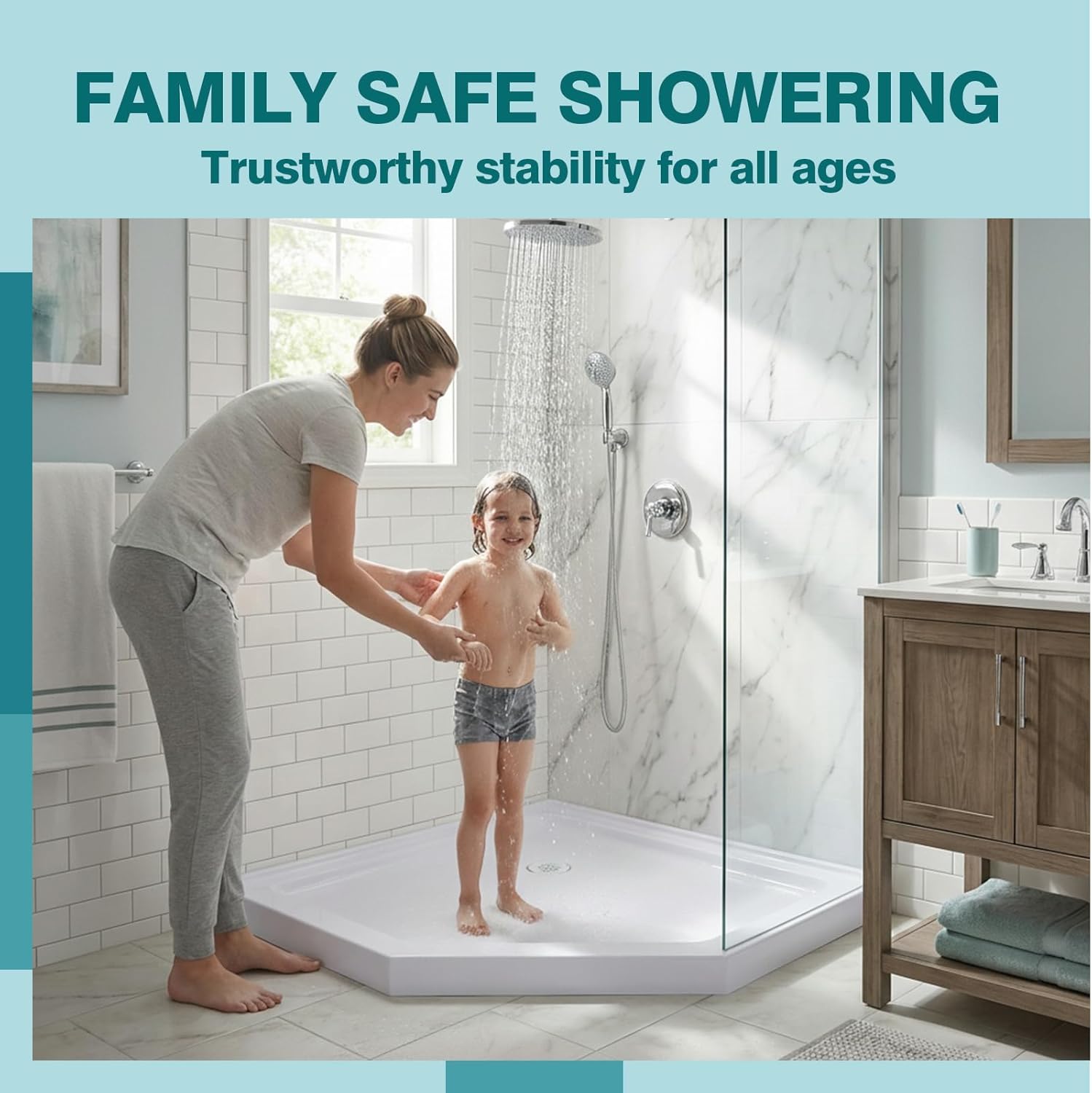 Generic Neo-Angle Shower Base with Corner Drain Shower Base Pan Non-Slip Textured Surface Showers Tray 37 In. L X 37 In. W for Bathroom