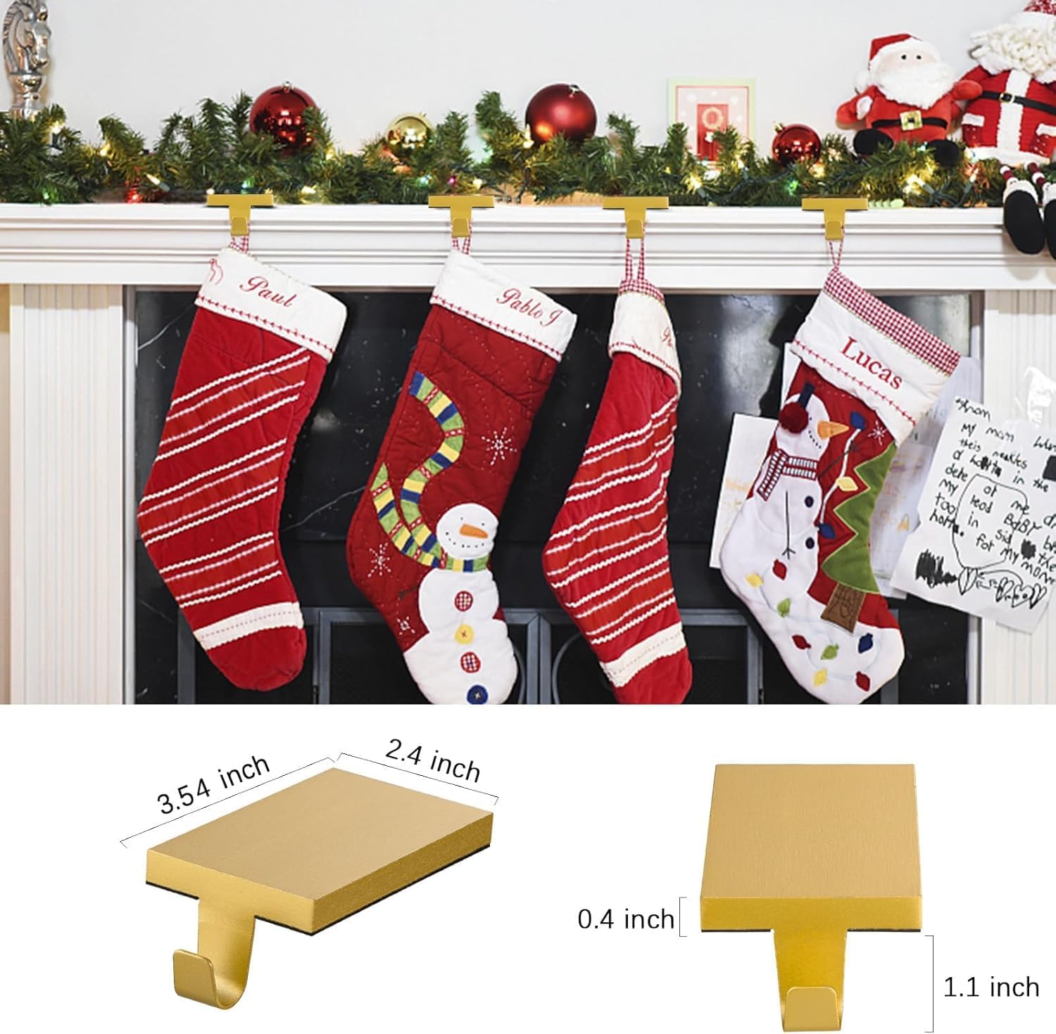 6 Pcs Christmas Stocking Holders Hanging Hooks Heavy Duty Mantel Stocking Holder Bases Weighted Metal Stocking Hangers for Shelf Fireplace Stair Xmas Party Decor (6, Gold)