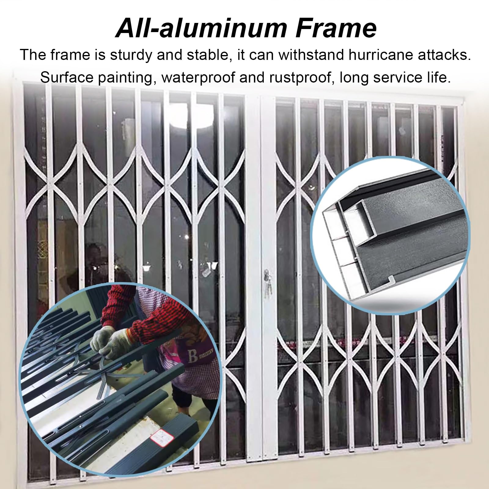 Barres de sécurité antivol pour fenêtre coulissante en aluminium blanc avec serrures et clés, grille de sécurité accordéon (80 x 134,9 cm), solution de sécurité domestique