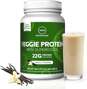MRM Nutrition Veggie Protein with Superfoods - Vanilla Flavored Protein Powder for Women & Men, 22g of Vegan Protein, Amino Acids & Digestive Enzymes, Gluten & Dairy Free - 15 Servings