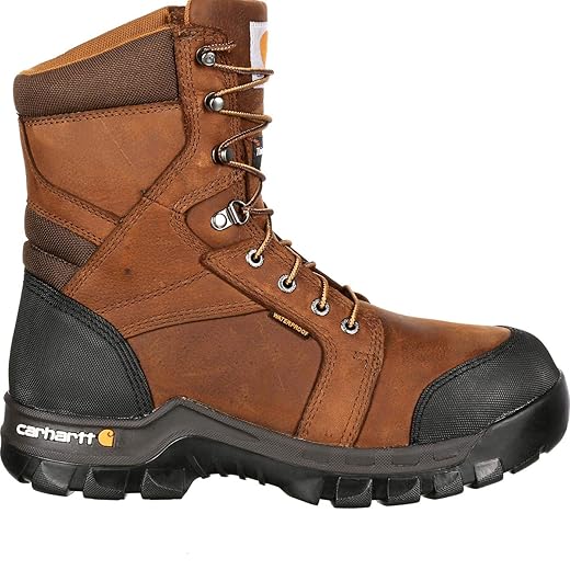 Carhartt mens 8" Rugged Flex Insulated Waterproof Breathable Safety Toe Leather Work Boot Cmf8389 Construction Shoe, Brown, 10.5 Wide US