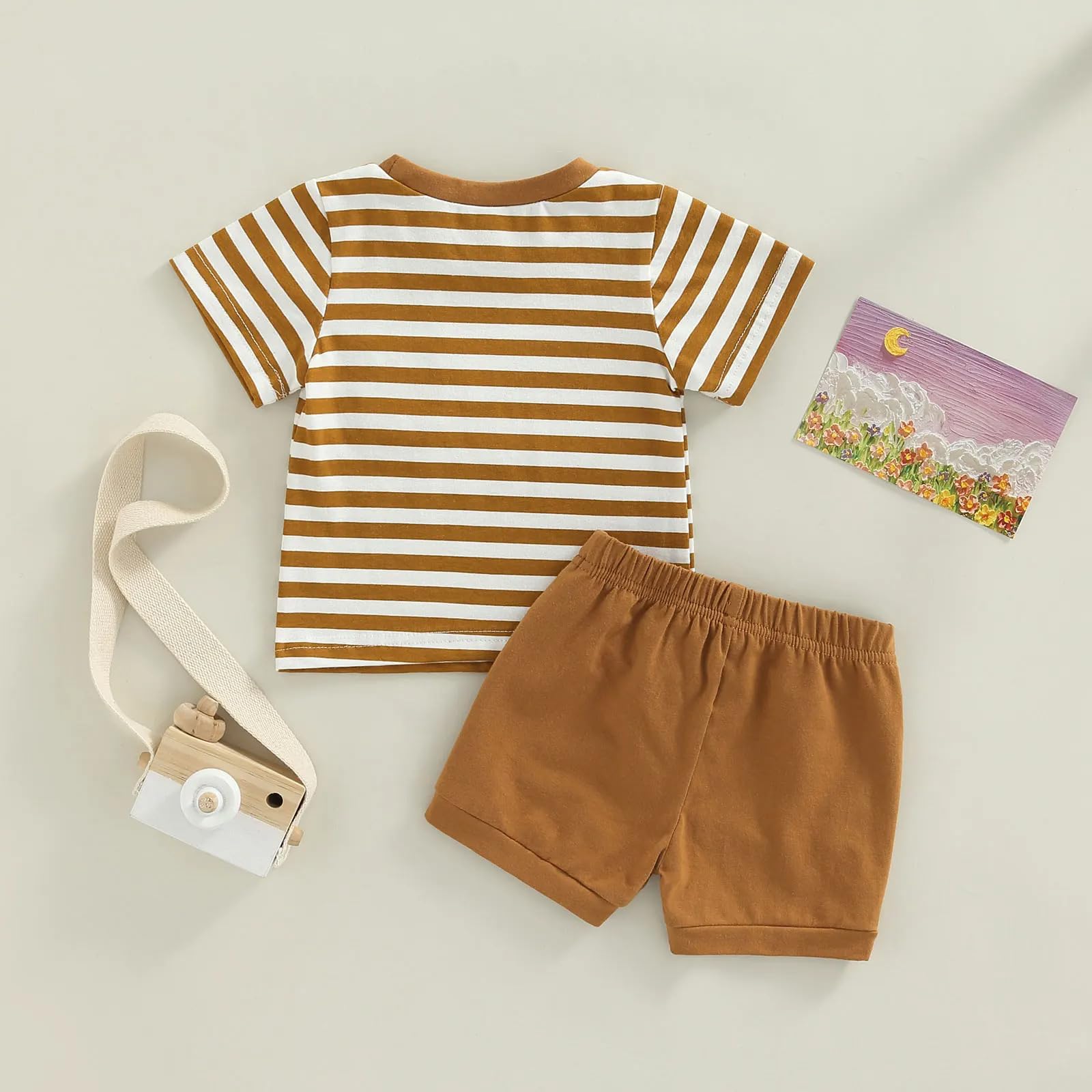 Ensemble Vêtement Bébé Garçon Casual Manches Courtes T-Shirt Tops et Rayé + Pantalon Jogger Short 2 Pièces Ensemble de Survêtement