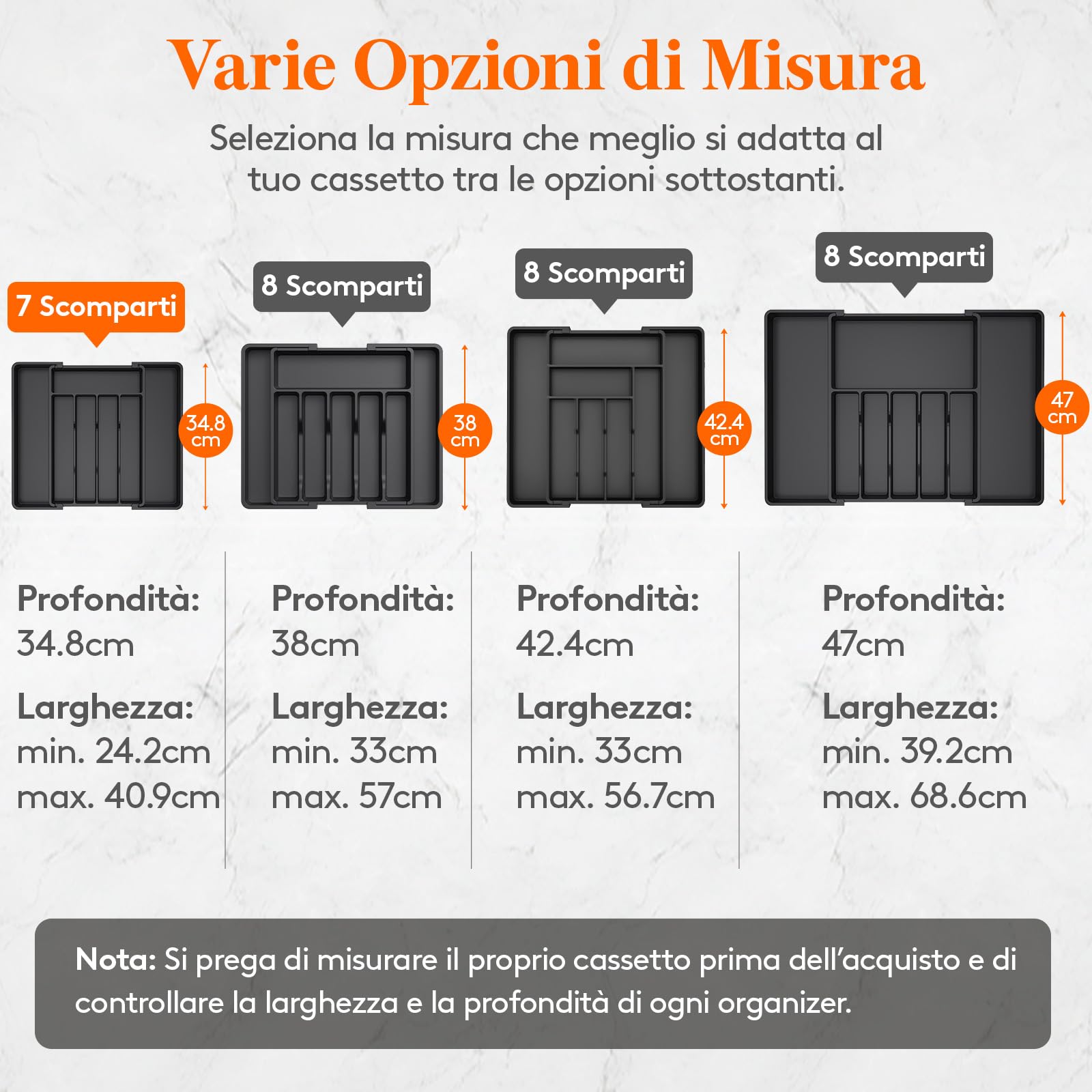 Lifewit Portaposate da Cassetto, Organizer Cucina Espandibile, Porta Posate Regolabile in Resistente Plastica per Cucchiai e Forchette, Profondità 34cm, Estensione max 41 cm, 1 Pacchi, Nero