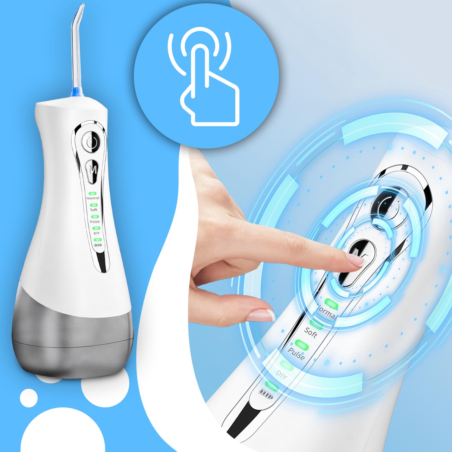 Retoo Irrigatore orale senza fili, 4 modalità, 7 ugelli, IPX7, pulitore elettrico per denti, serbatoio dell'acqua da 300 ml, per rimuovere residui di cibo, ricaricabile,