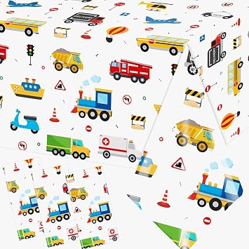 3Pcs Transportation Tablecloth Plastic Transportation Birthday Decorations Vehicle Tablecloth Rectangle Truck Table Cloth Cars Party Decorations for Boys Kids Birthday Party Baby Shower, 51.2" x 87"
