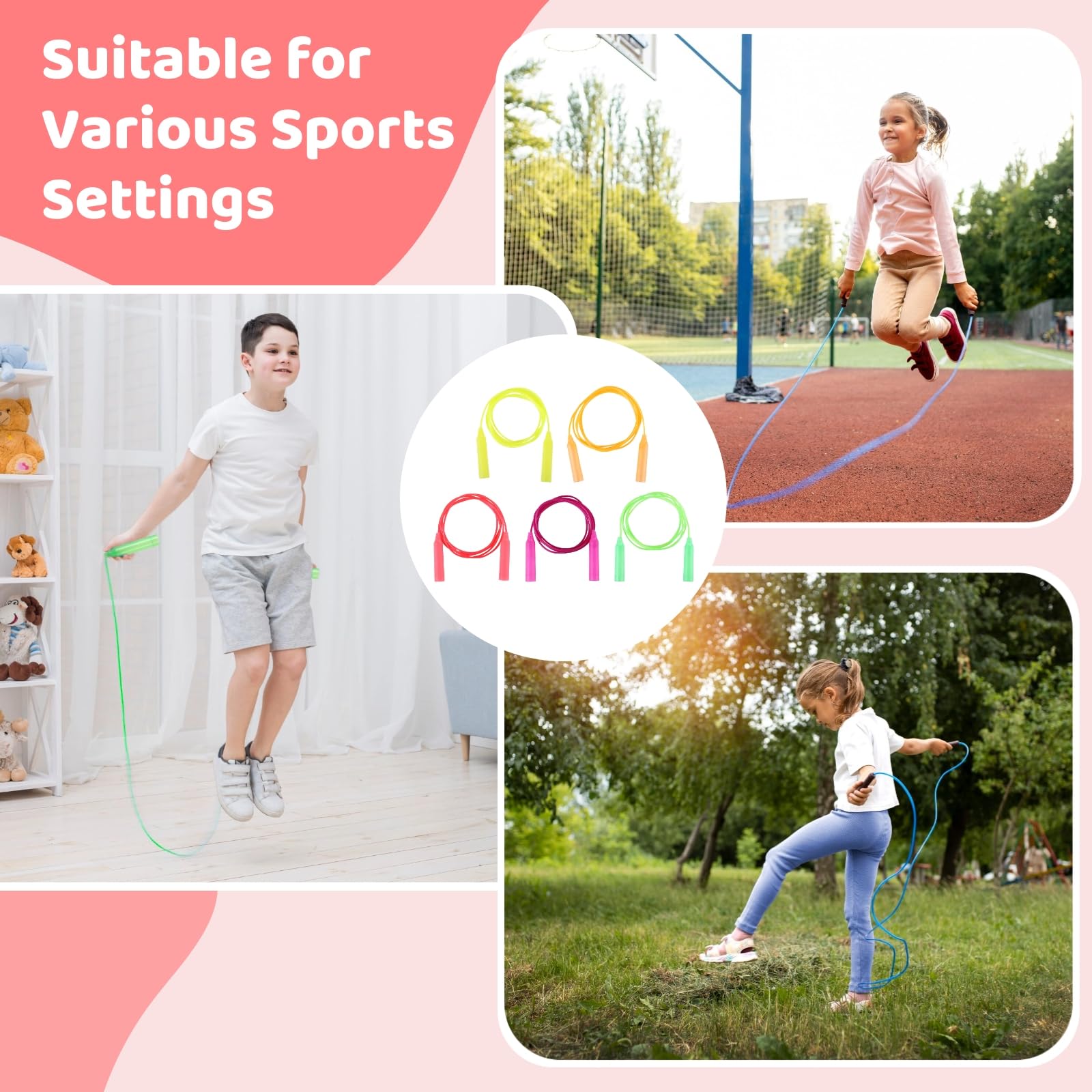 30-teiliges Springseil-Set für Übungen, PVC-Springseil mit verstellbarer Länge, lebendige Kunststoffgriffe in zufälligen Farben